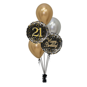 Black & Gold Age Fizz Balloon Bouquet | Ages 18 - 90 Available