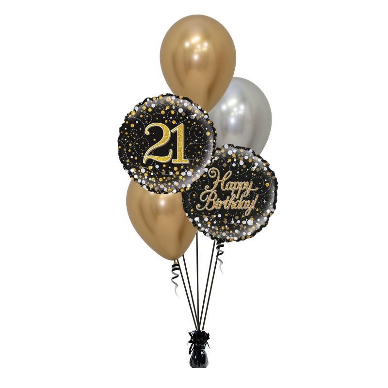 Black & Gold Age Fizz Balloon Bouquet | Ages 18 - 90 Available