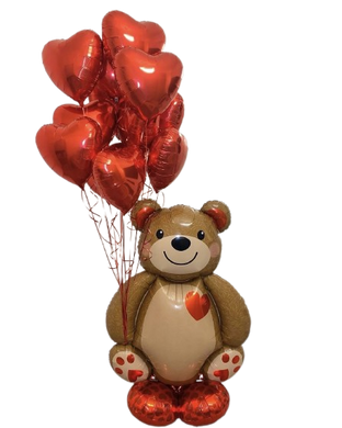Giant Teddy with bunch of Hearts